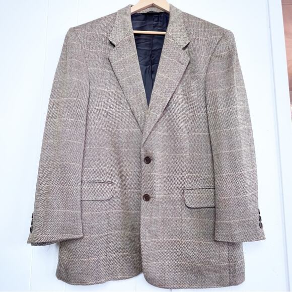 Vintage Brown Plaid Cashmere & Silk Jack Victor 2 Button Blazer Men’s Size Large - Picture 1 of 7
